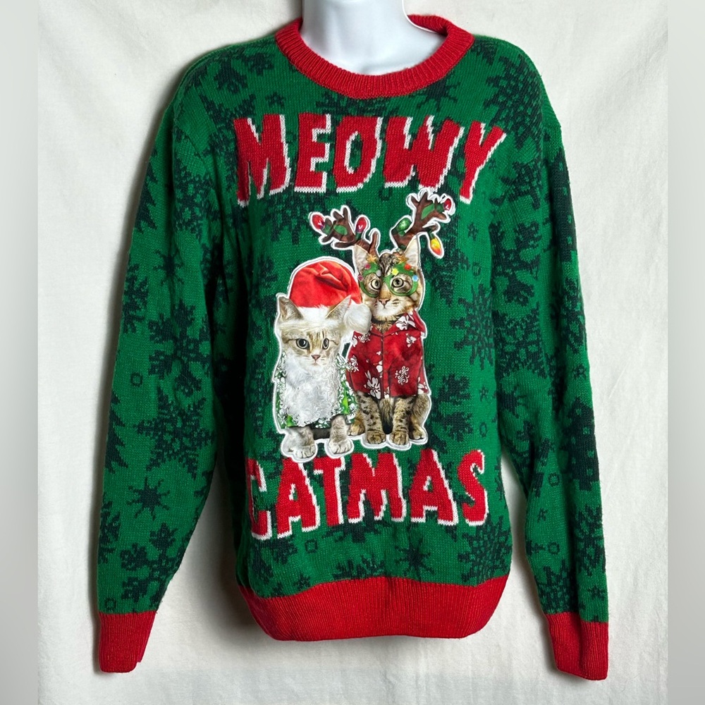Sold! Green and red Christmas cat sweater #uglysweater #holidayvibes